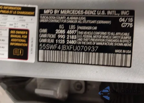 2015 Mercedes-Benz C 300 from USA, damaged, VIN 55SWF4JBXFU070937